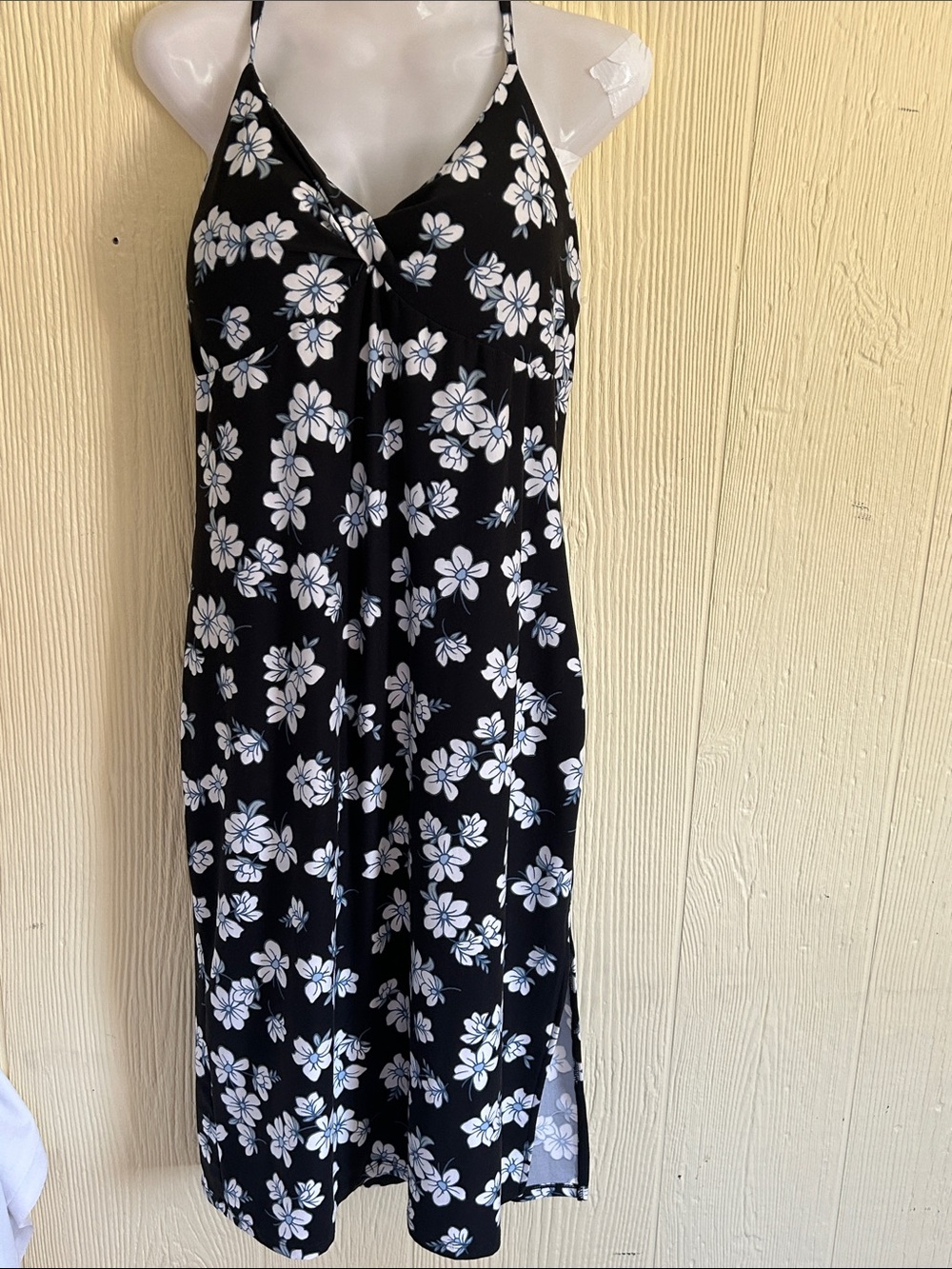 Black Floral Slip Dress with White Flowers